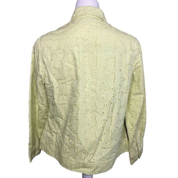 Appleseed's Yellow Green Eyelet Lace Button Down Jacket Sze Petite Medium PM NEW - Picture 3 of 8